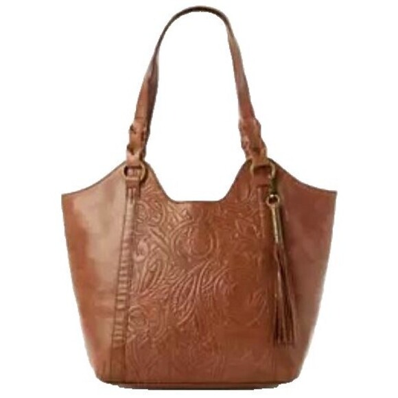 The Sak Handbags - The Sak Sierra Brown Tooled Leather Shopper Tote Shoulder Bag Purse w/Tassel